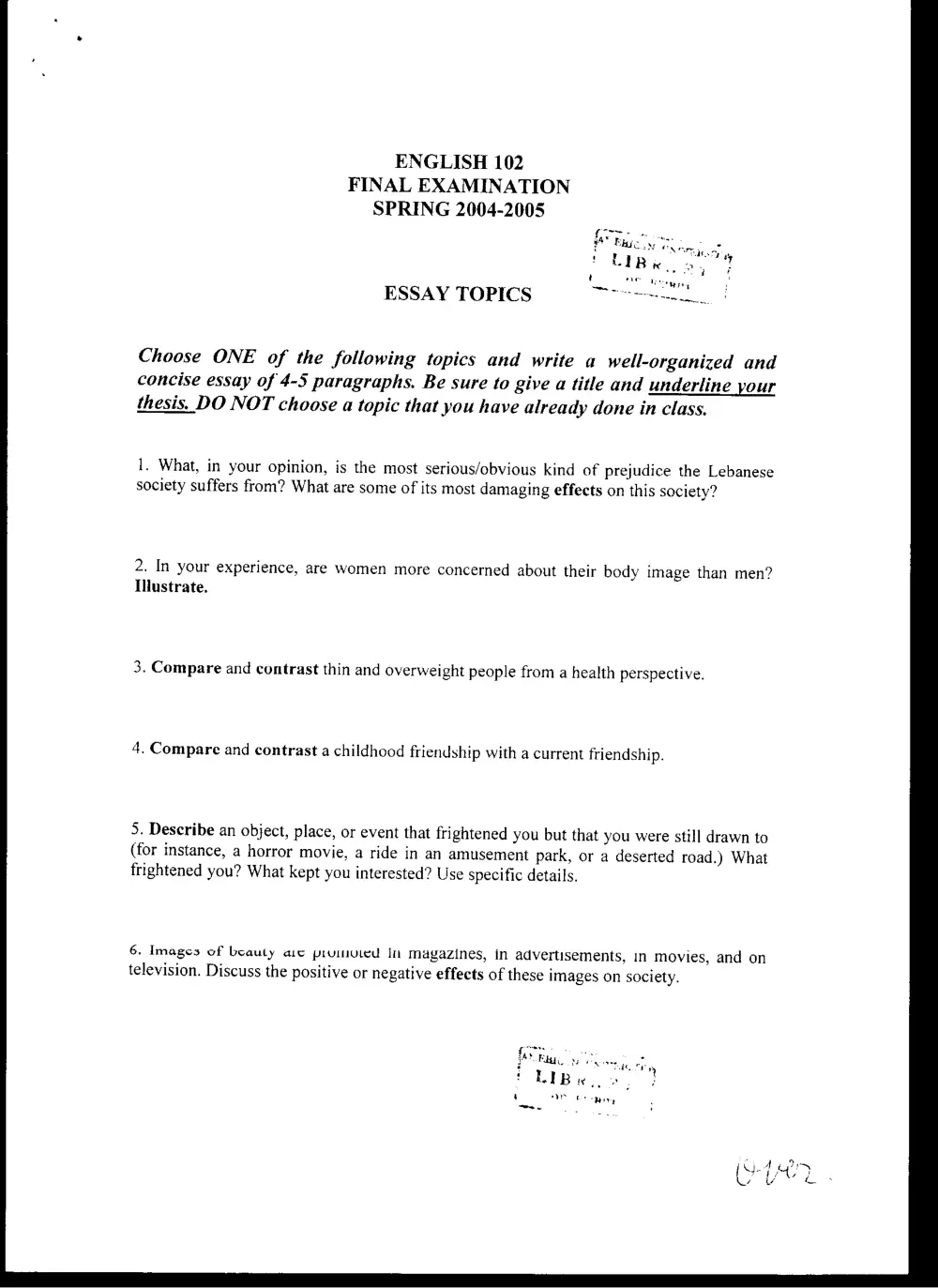 ENG 102 Final, Spring 2005, page 9