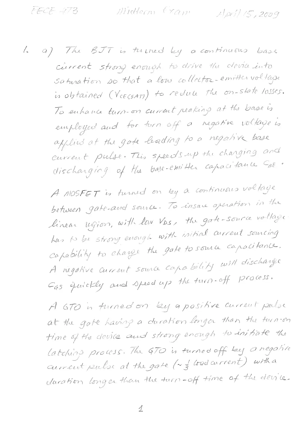 EECE 473 Midterm Solution, Spring 2009, page 1