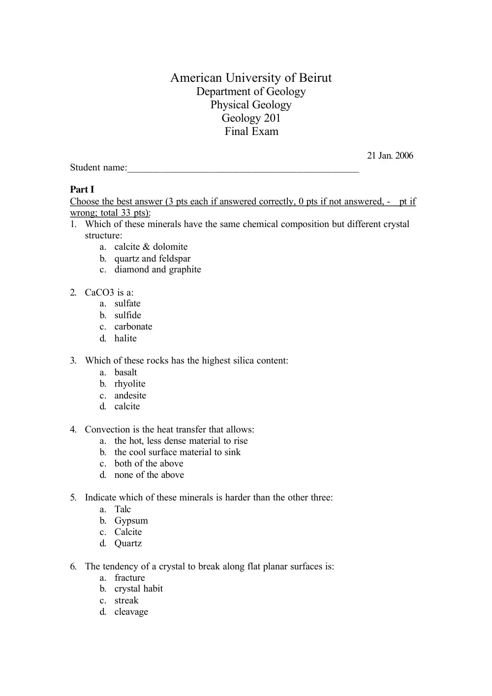 GEOL 201 Final, Fall 2005, page 1