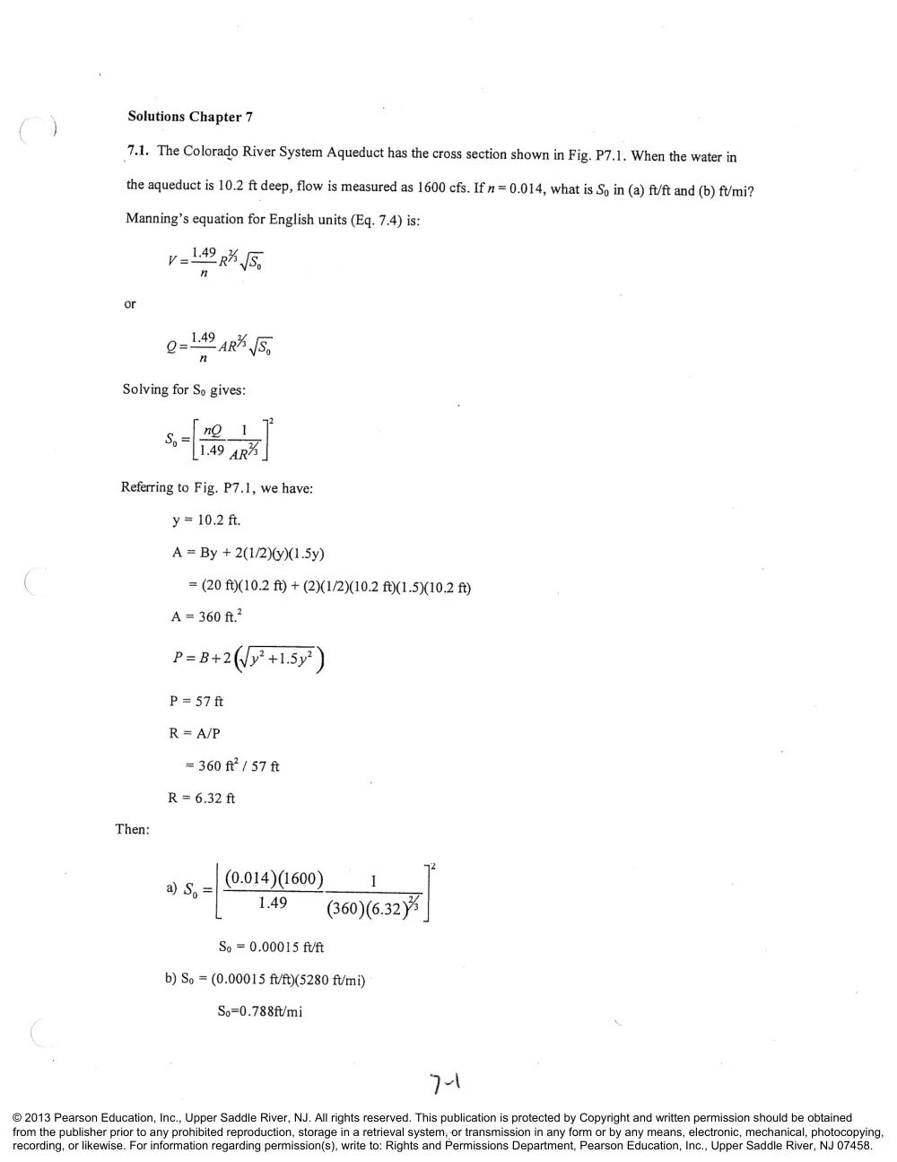 CIVE 441 Chapter 7 Solution, Fall 2015, page 1