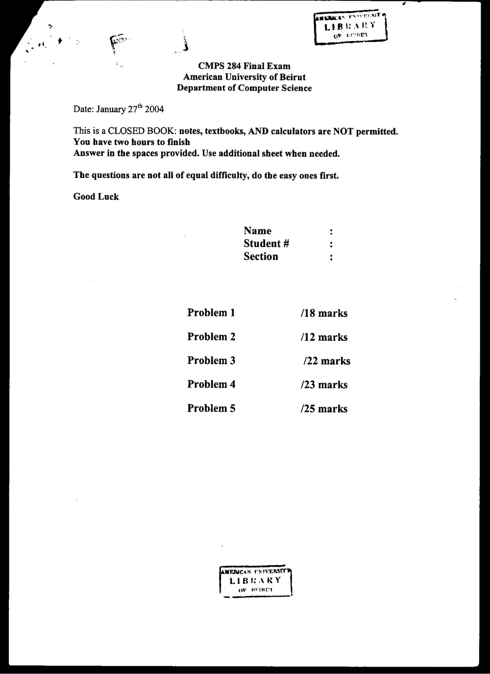 CMPS 284 Final, Fall 2003, page 1