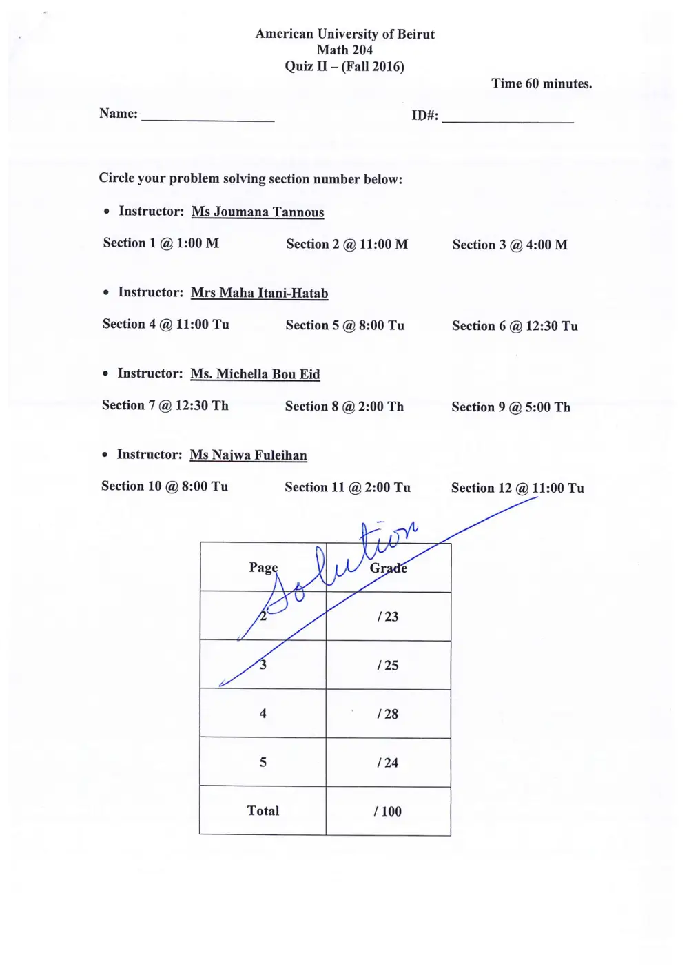 MATH 204 Exam 2, Fall 2016, page 1