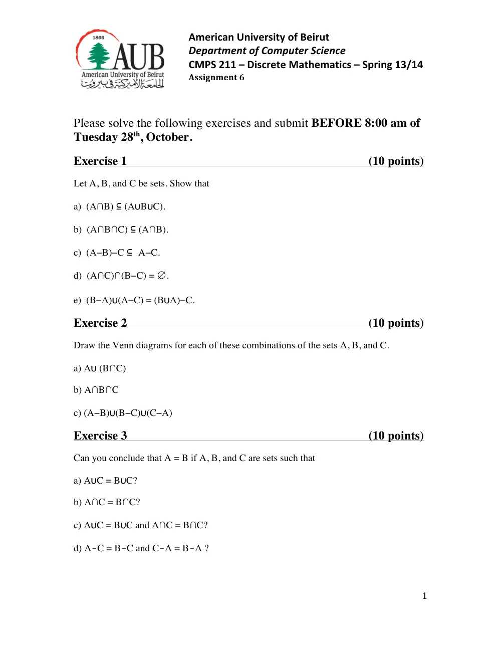 CMPS 211 Homework Assignment 6, Fall 2014, page 1