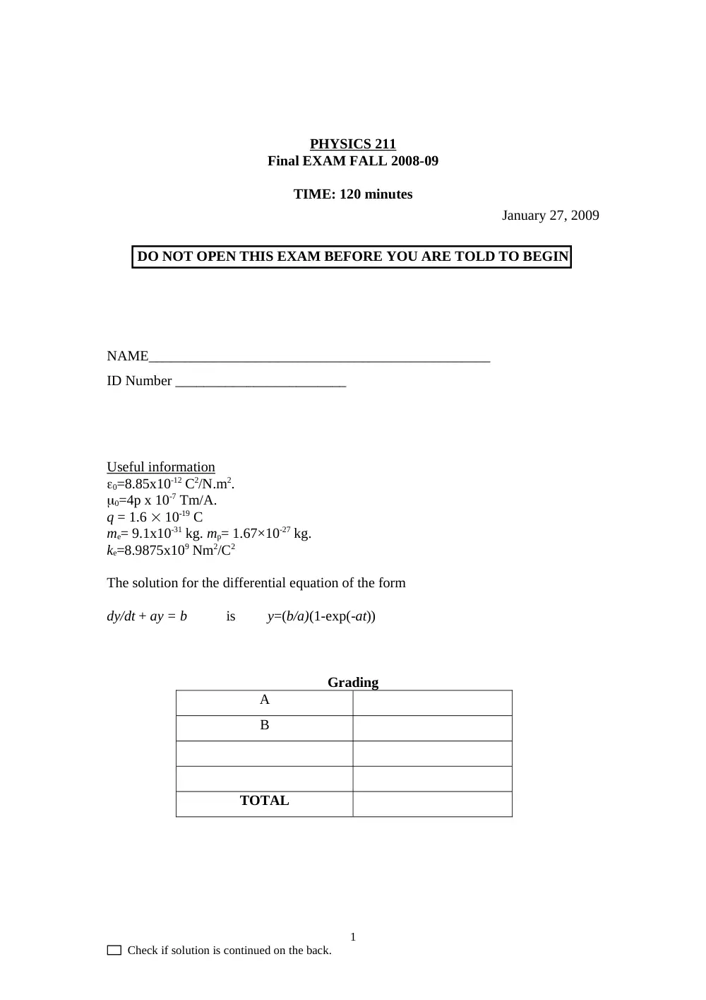 PHYS 211 Final, Fall 2008, page 1