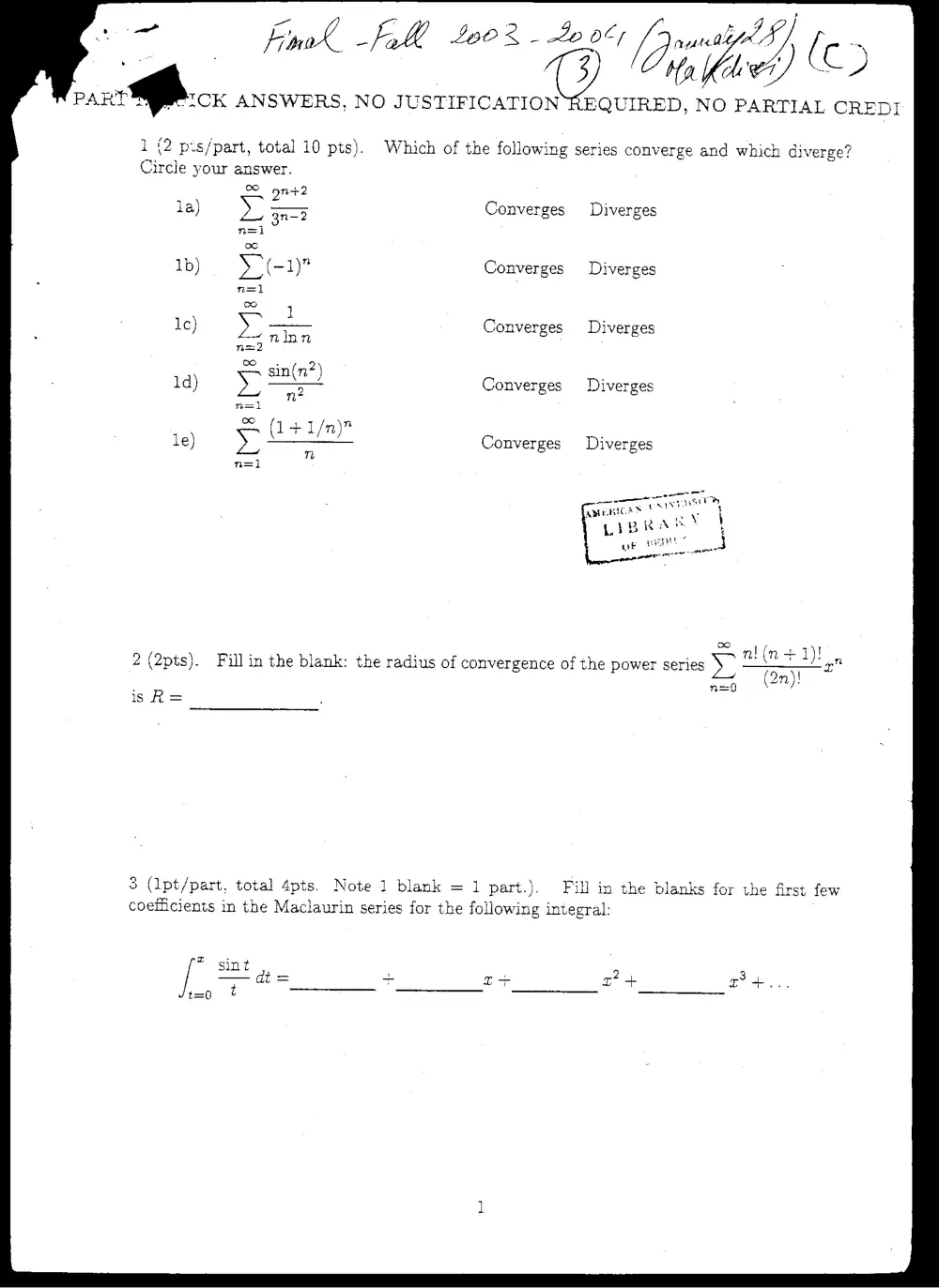 MATH 201 Final, Fall 2003, page 1