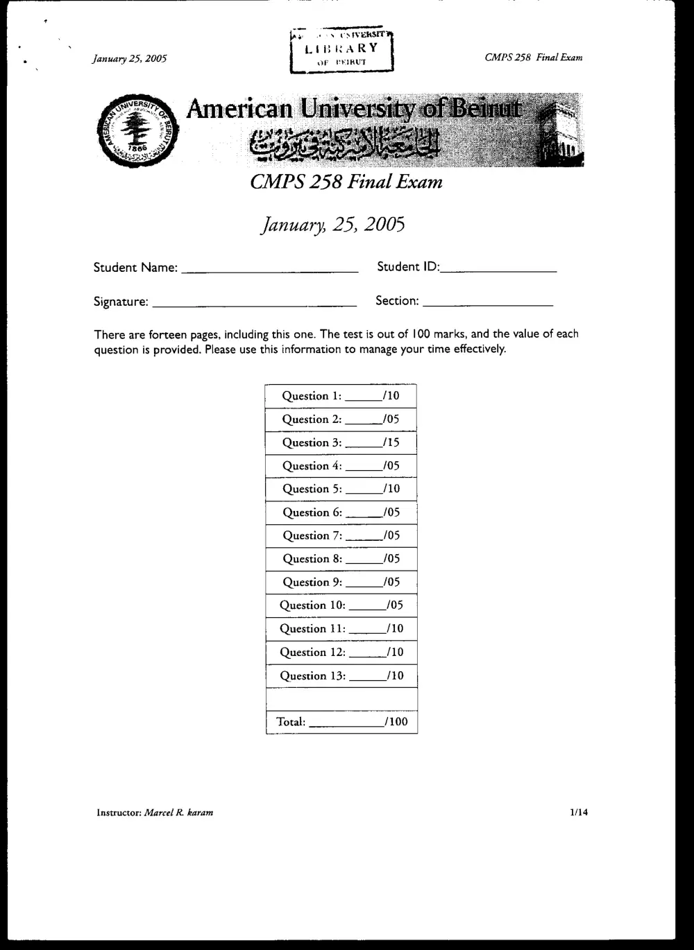 CMPS 258 Final, Fall 2004, page 1
