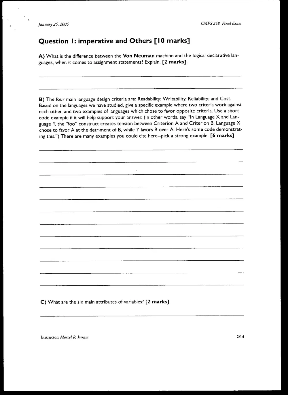 CMPS 258 Final, Fall 2004, page 2
