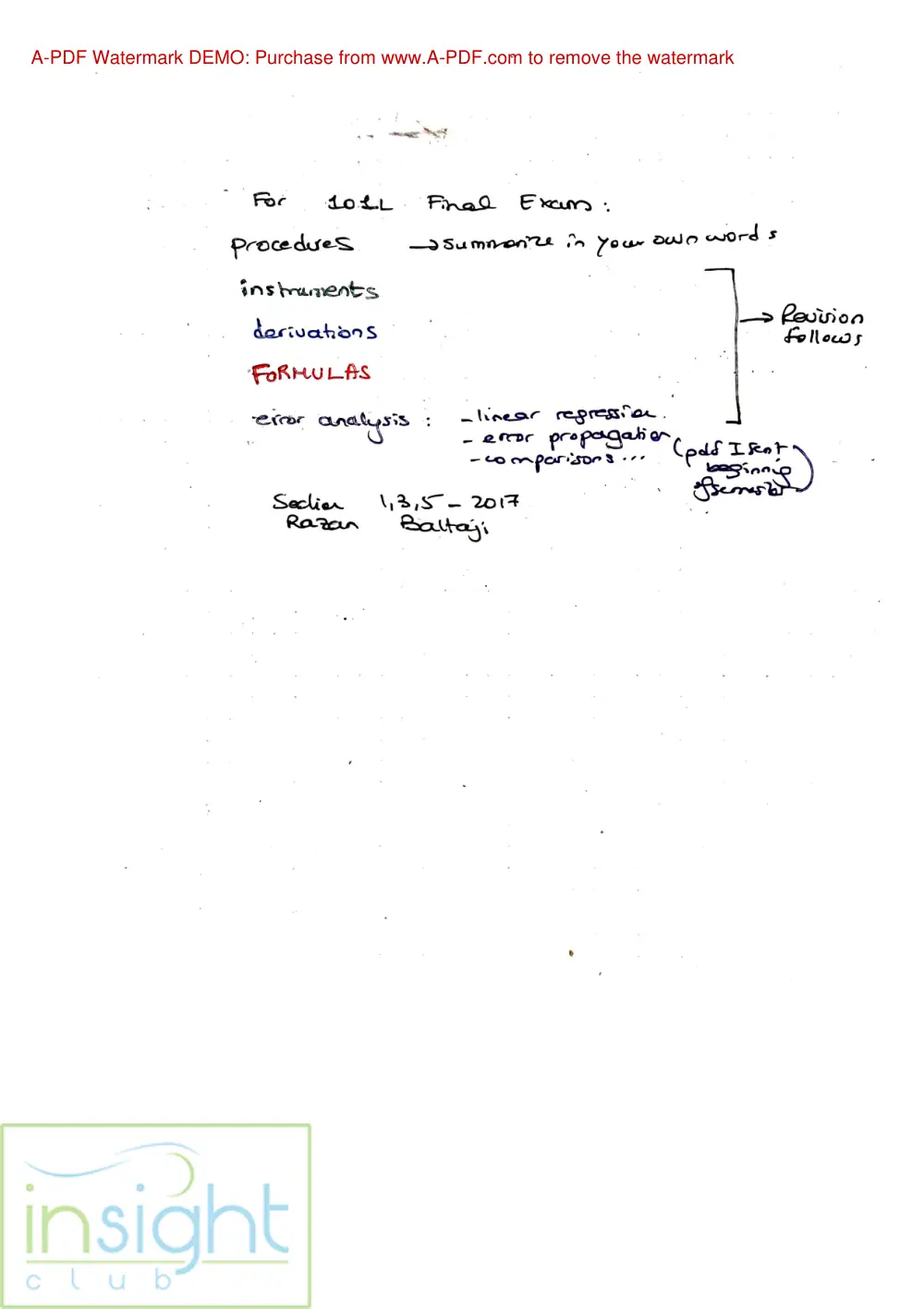 PHYS 101L Notes Summary, Spring 2017, page 1