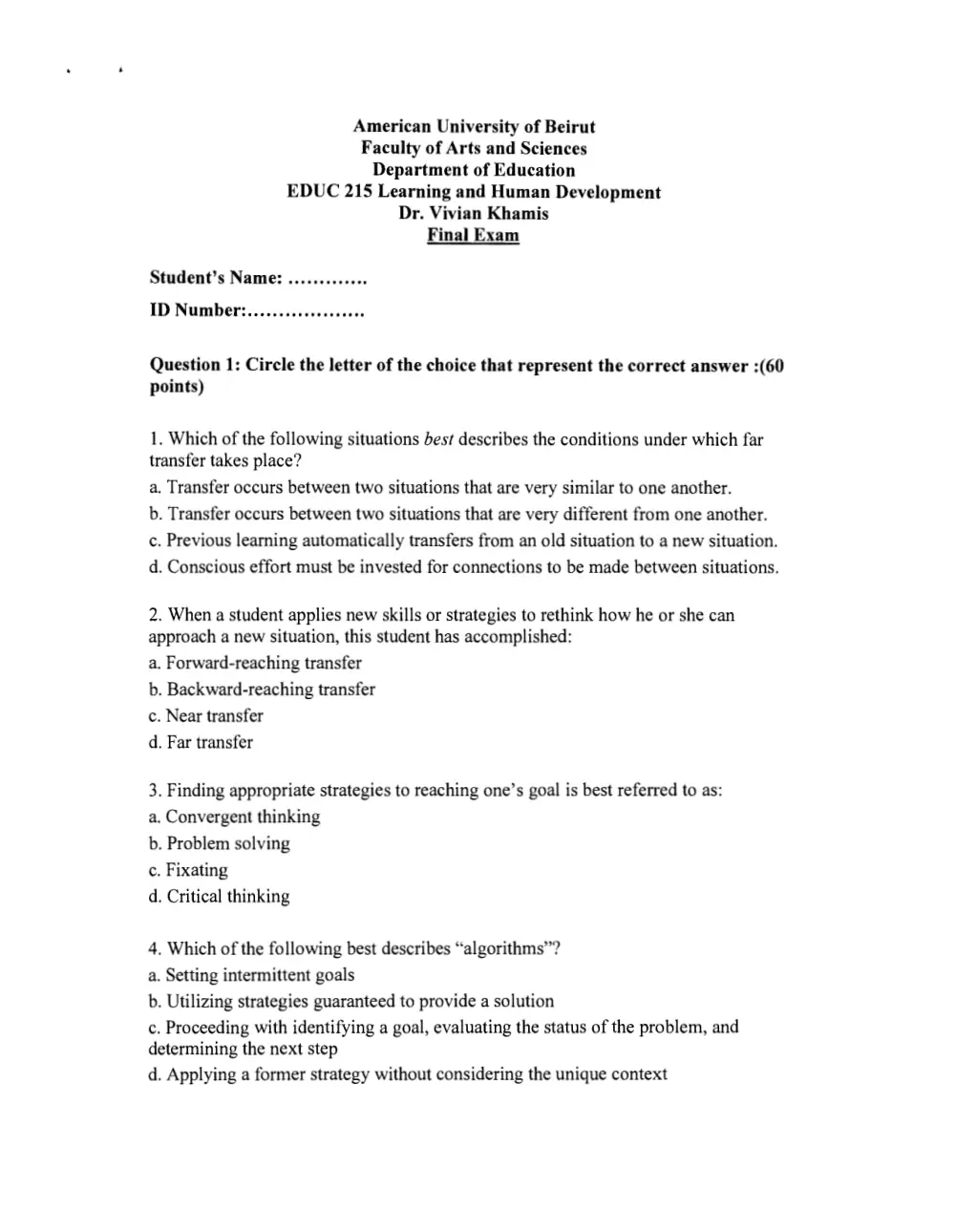 EDUC 215 Final, Spring 2010, page 1