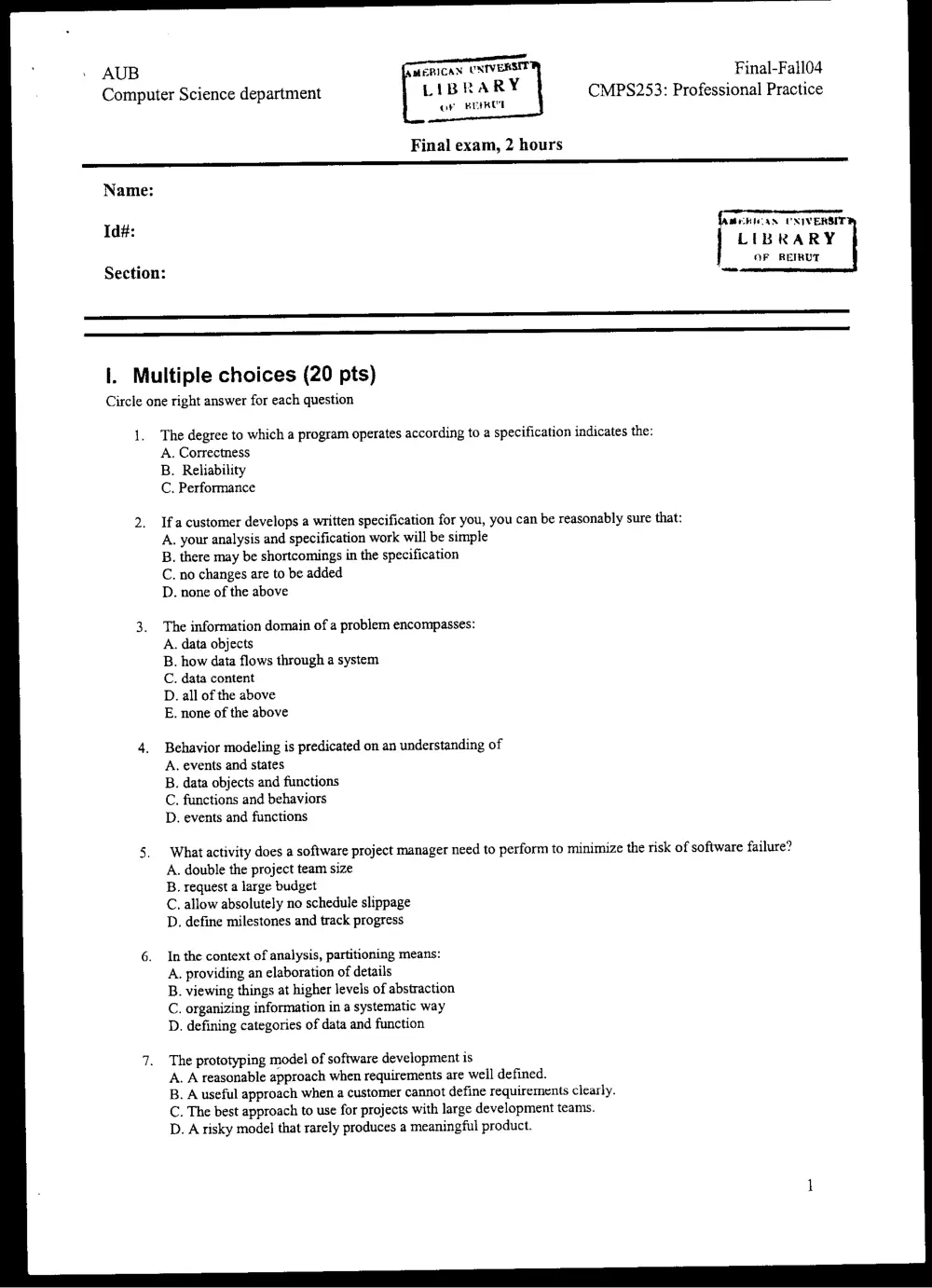CMPS 253 Final, Fall 2004, page 1