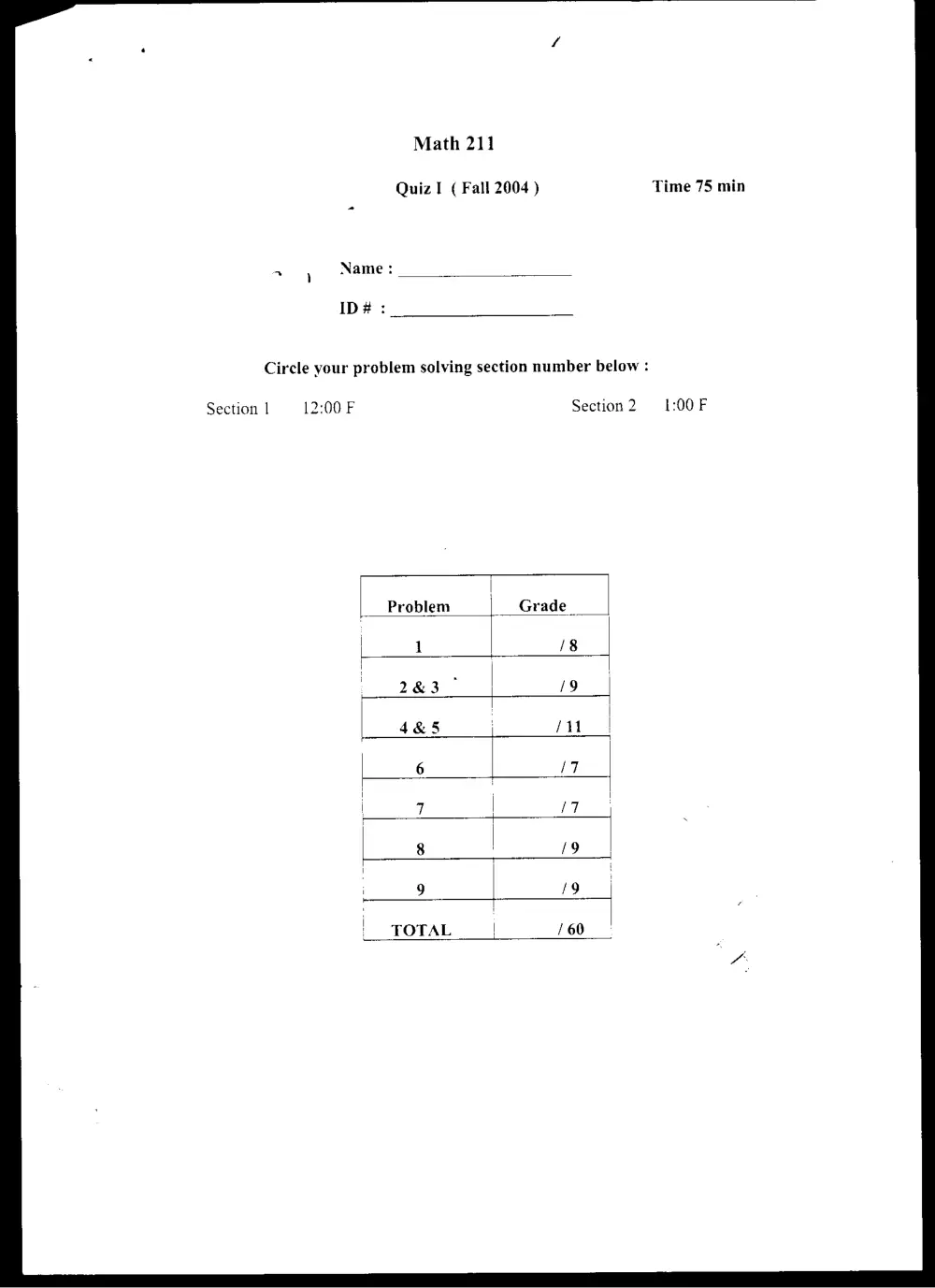MATH 211 Exam 2, Fall 2003, page 1