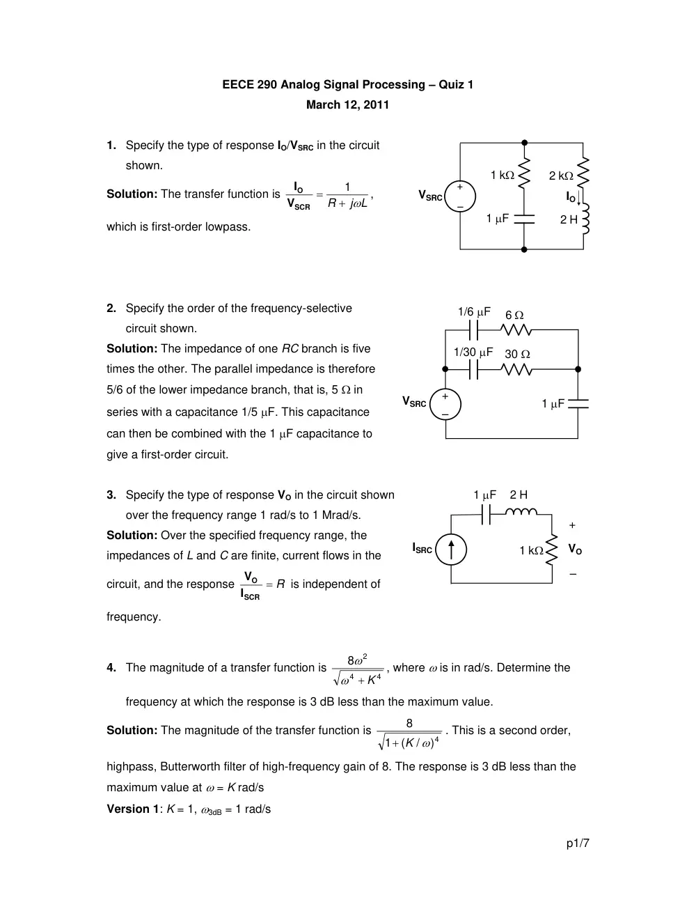 EECE 290 Exam 1 with Solution, Spring 2011, page 1