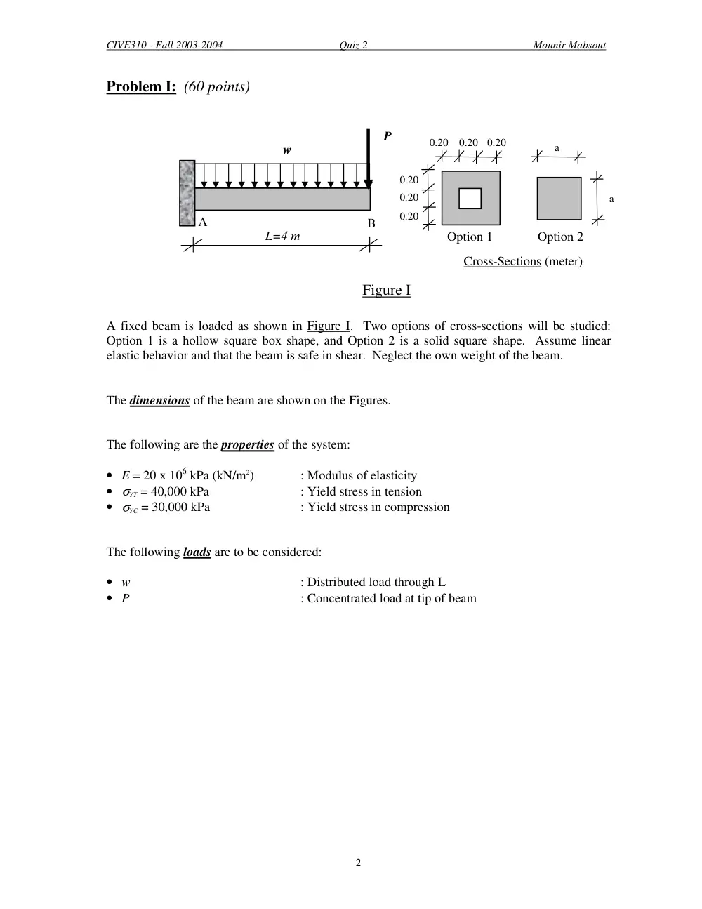 CIVE 310 Exam 2, Fall 2003, page 2