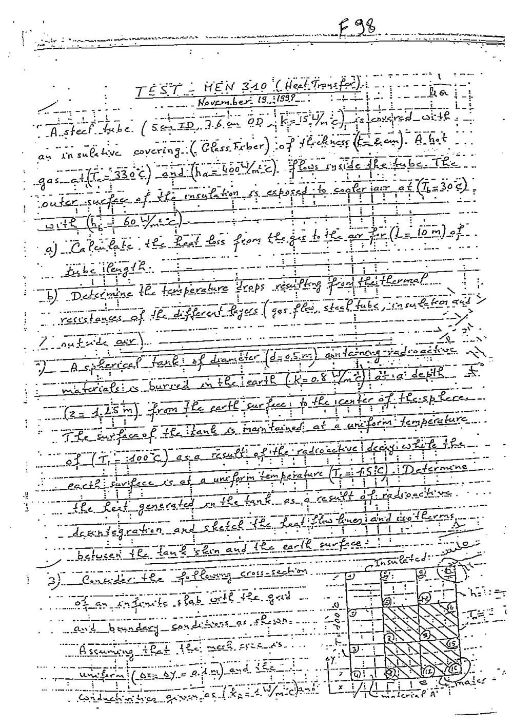 MEN 310 Exam 1 with Solution, Fall 1998, page 1