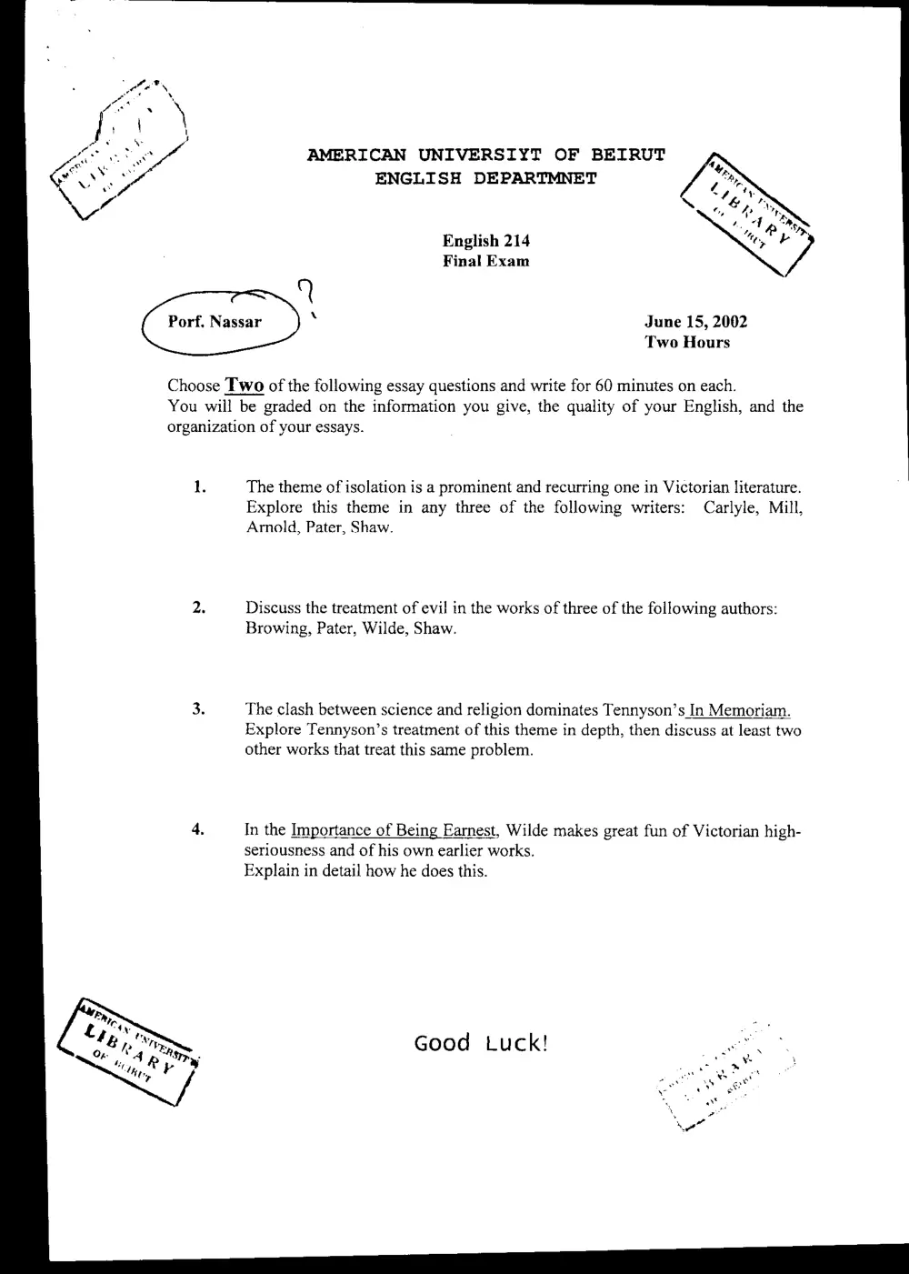 ENG 214 Final, Spring 2002, page 1