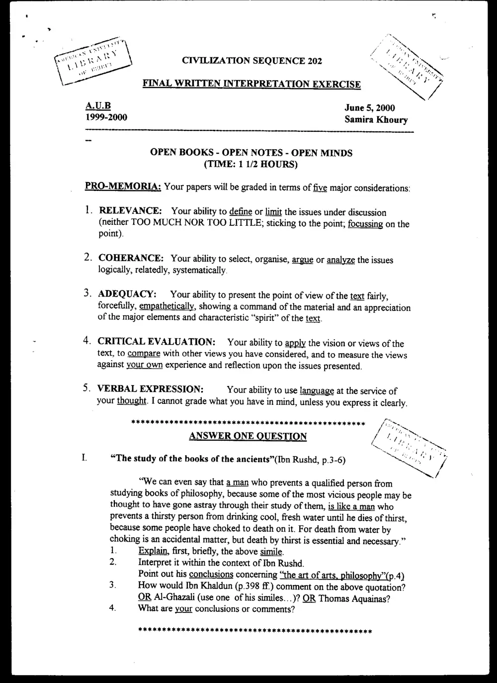 CVSP 202 Final, Spring 2000, page 1