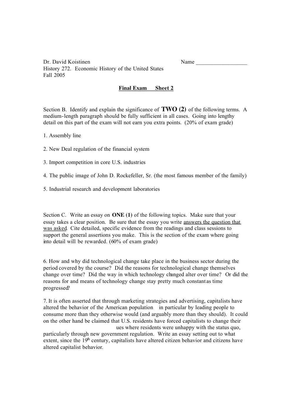 HIST 272 Final, Fall 2005, page 2