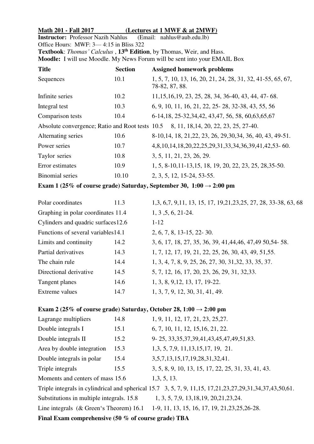 MATH 201 Syllabus, Fall 2016, page 1