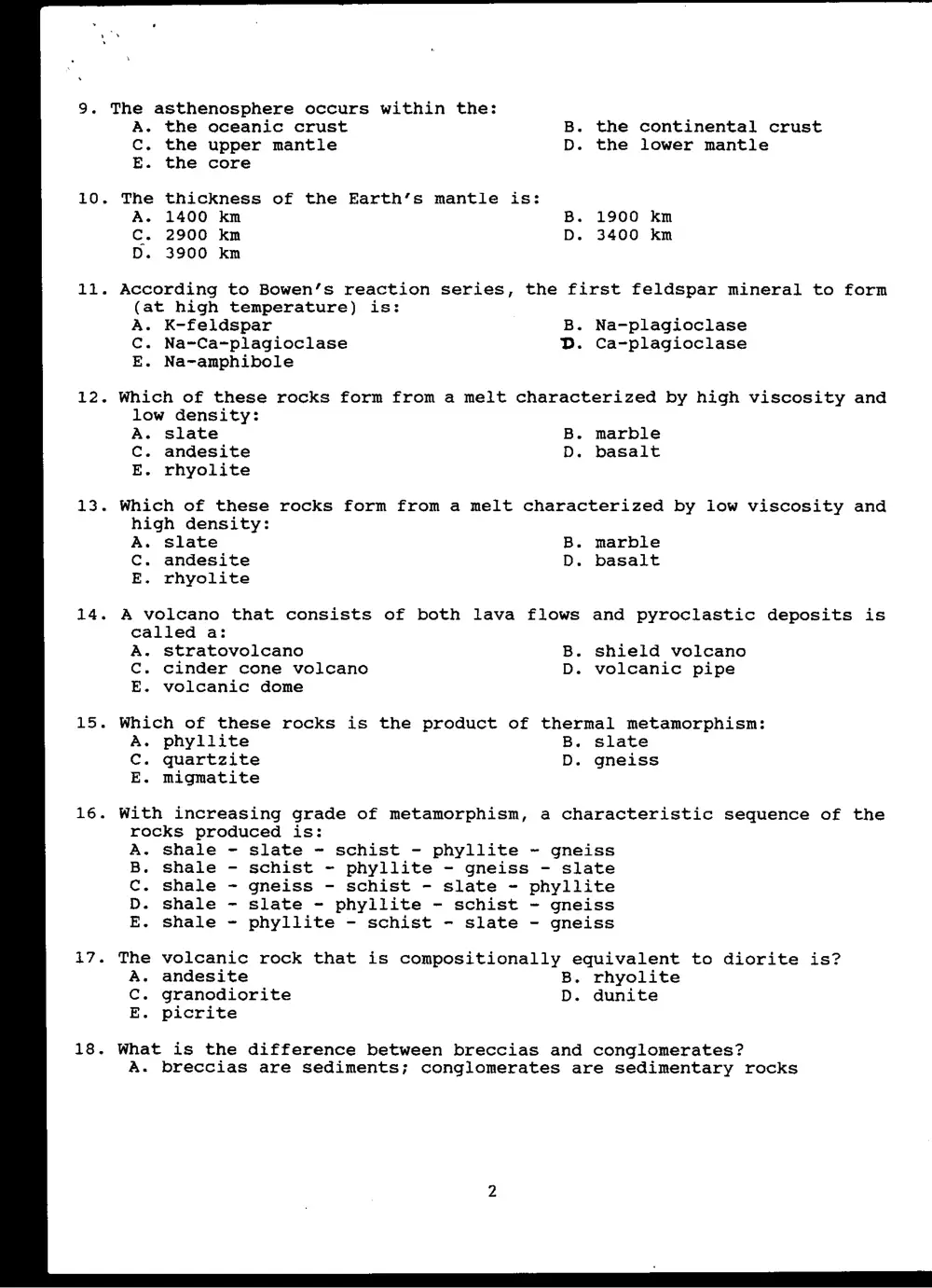 GEOL 201 Final, Spring 1997, page 2