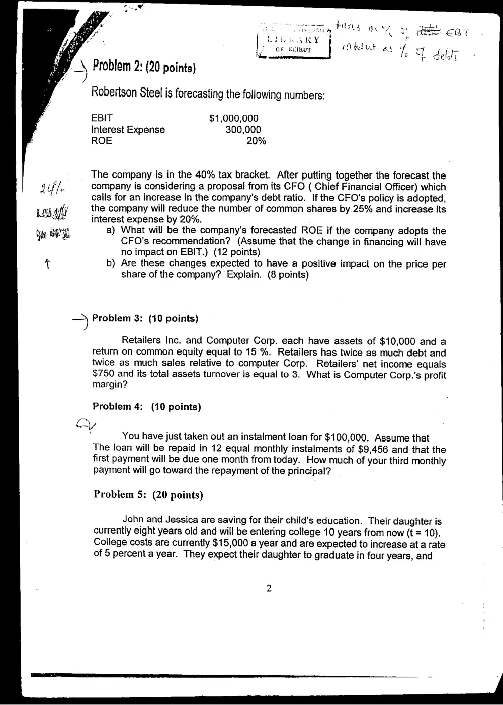 FINA 210 Midterm, Fall 2002, page 2