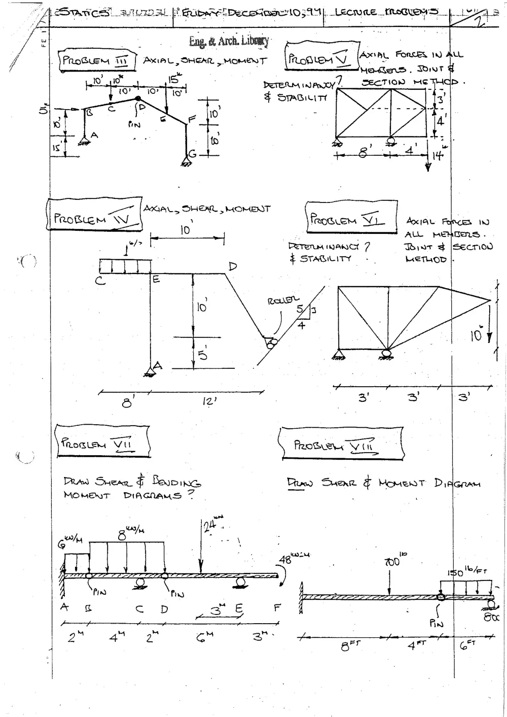 CIVE 210 Problems, Fall 1999, page 1