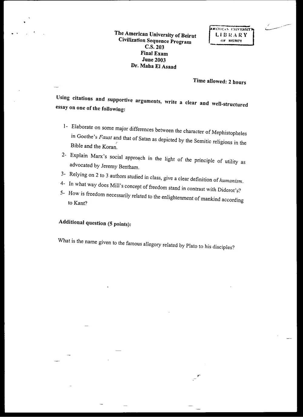 CVSP 203 Final, Spring 2003, page 1