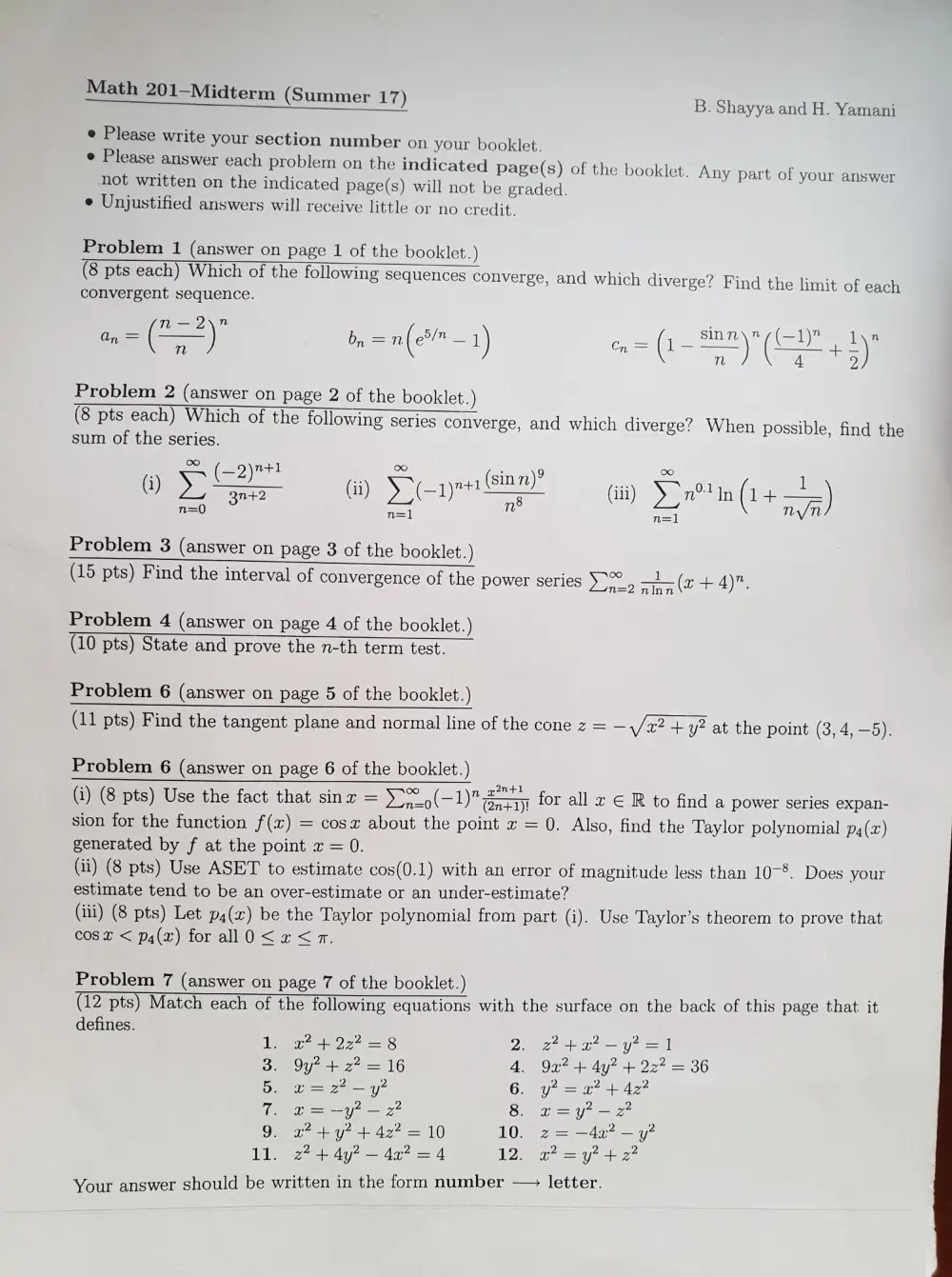 MATH 201 Midterm, Summer 2017, page 1