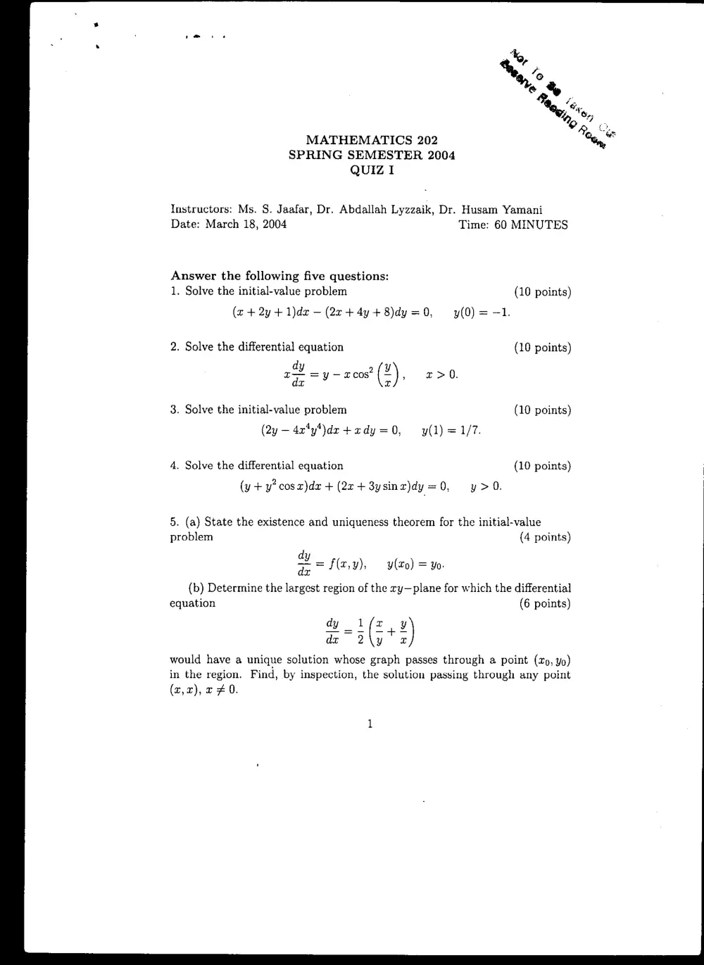 MATH 202 Exam 1, Spring 2004, page 1