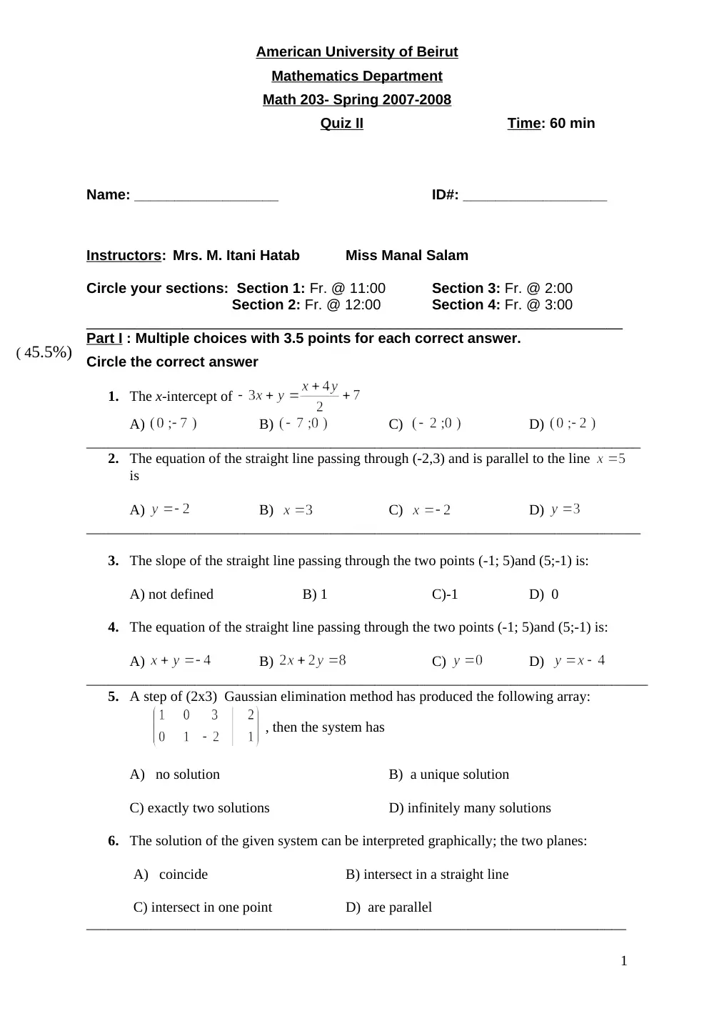 MATH 203 Exam 2, Fall 2003, page 1