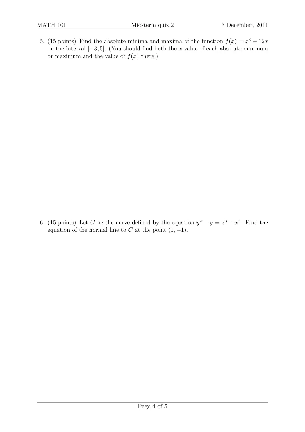 MATH 101 Exam 2, Fall 2011, page 4