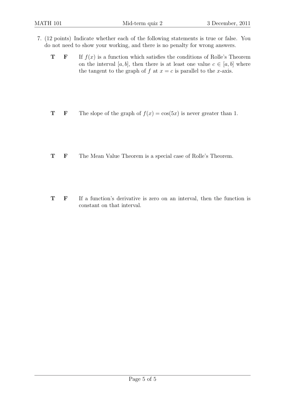MATH 101 Exam 2, Fall 2011, page 5
