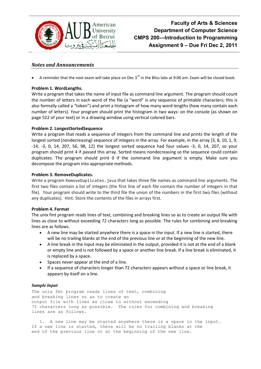 CMPS 200 Homework Assignment 9, Fall 2011, page 1