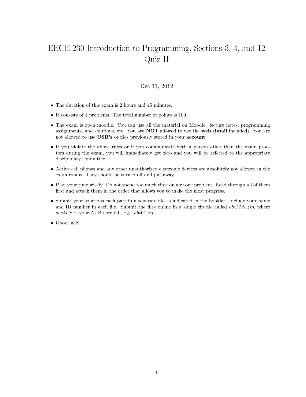 EECE 230 Exam 2, Fall 2012, page 1