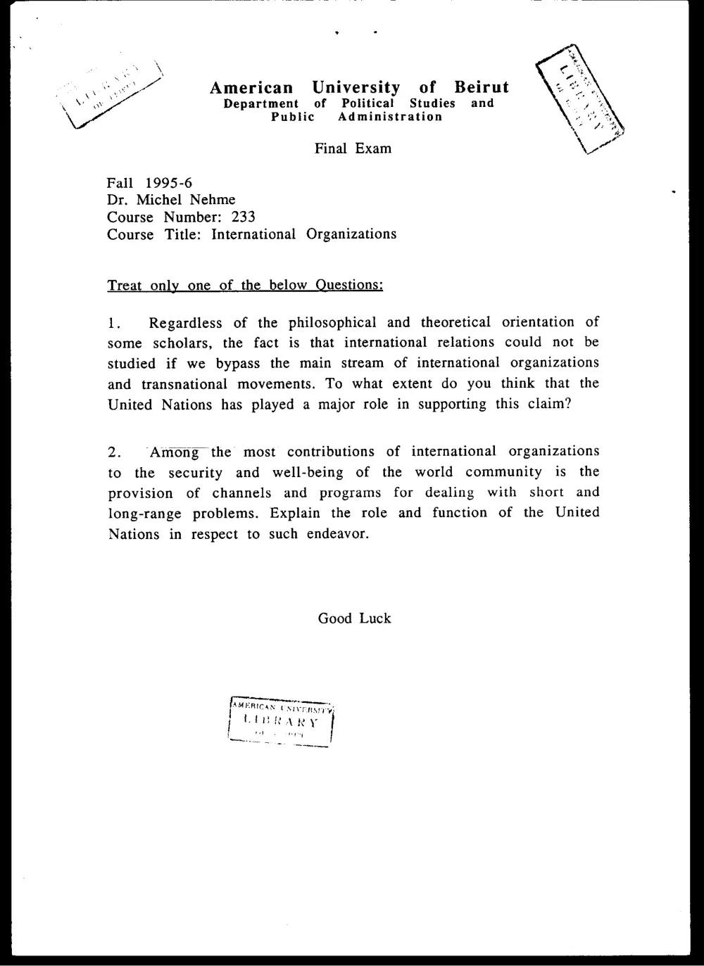 PSPA 233 Final, Fall 1995, page 1