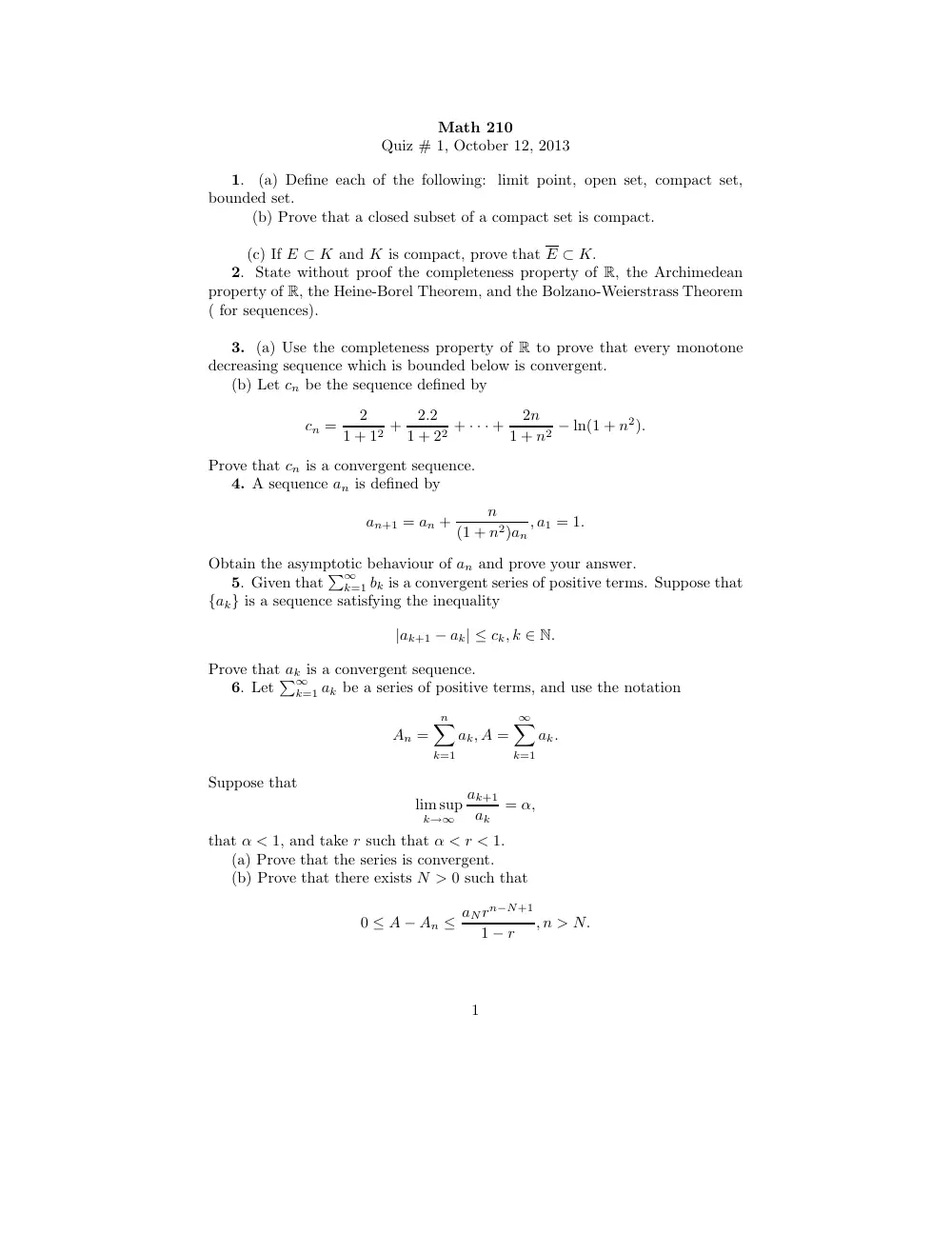 MATH 210 Exam 1, Fall 2013, page 1