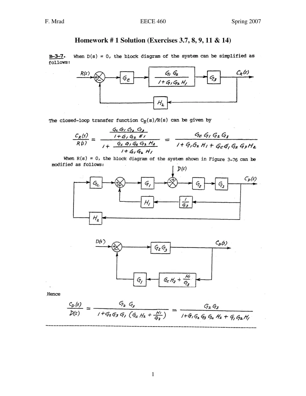 EECE 460 Homework, Spring 2007, page 1
