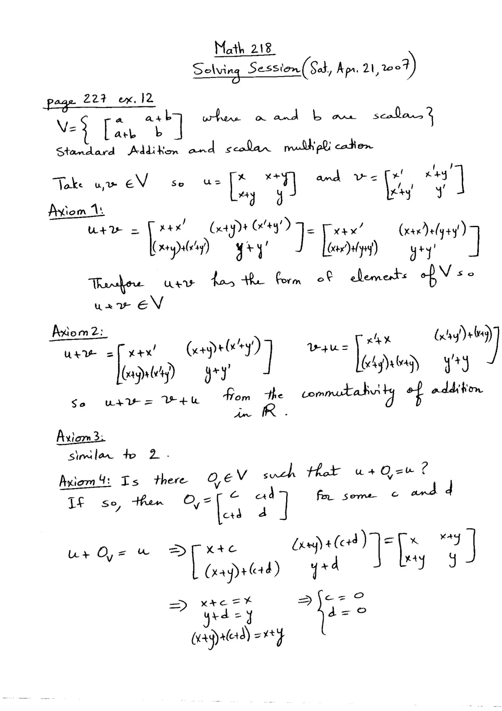 MATH 218 Problems Solving Session, Spring 2007, page 1