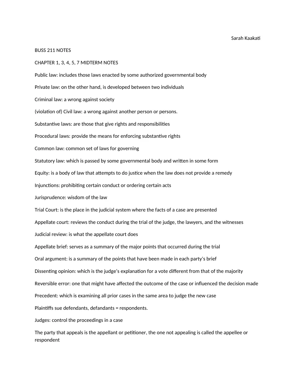 BUSS 211 Midterm Useful Notes for Midterm, Spring 2012, page 1