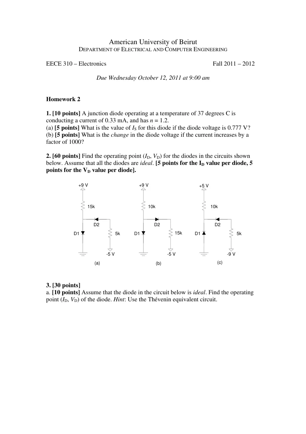 EECE 310 Homework 2, Fall 2011, page 1