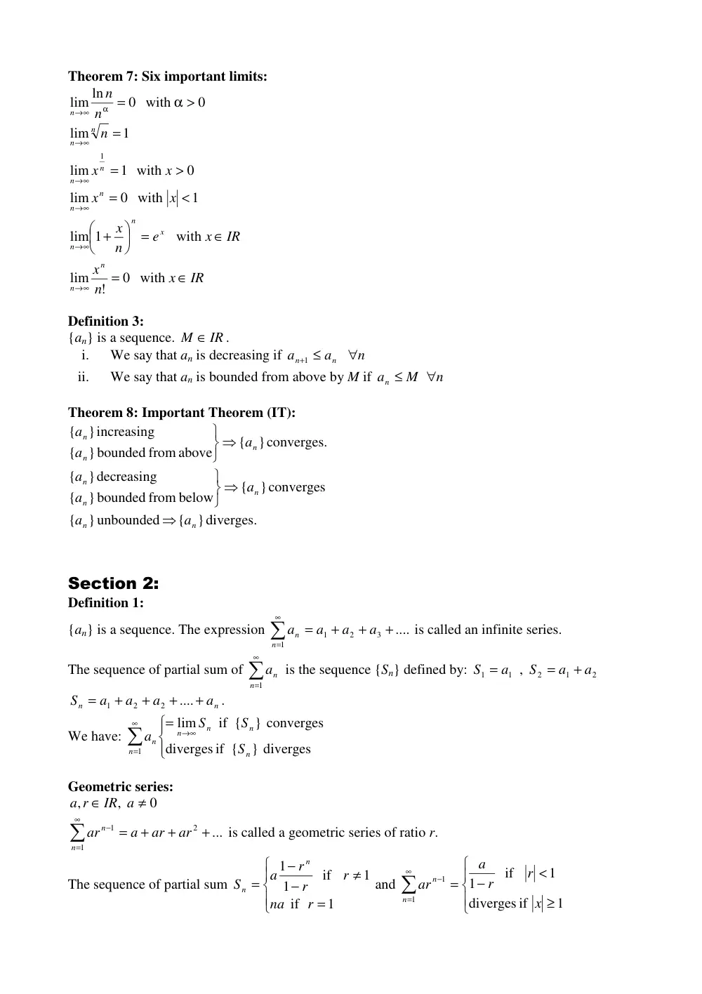 MATH 201 Chapter 11 Summary, Fall 2011, page 2