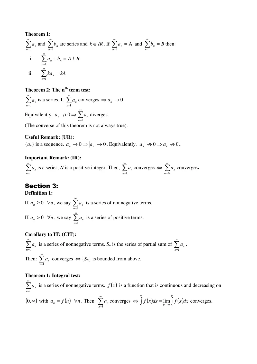 MATH 201 Chapter 11 Summary, Fall 2011, page 3