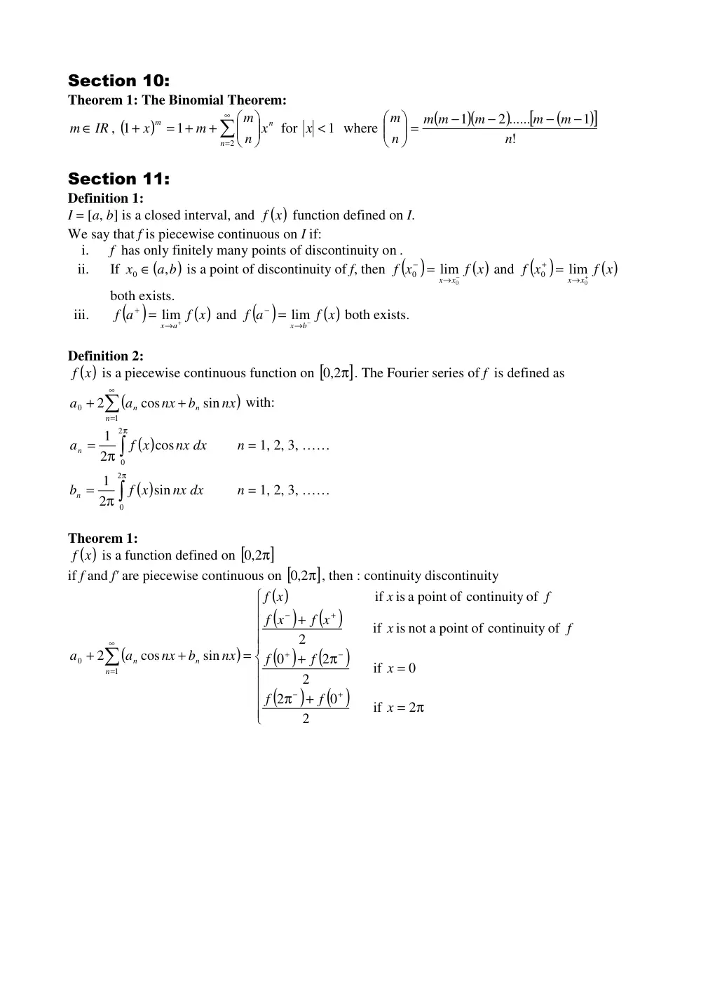 MATH 201 Chapter 11 Summary, Fall 2011, page 7