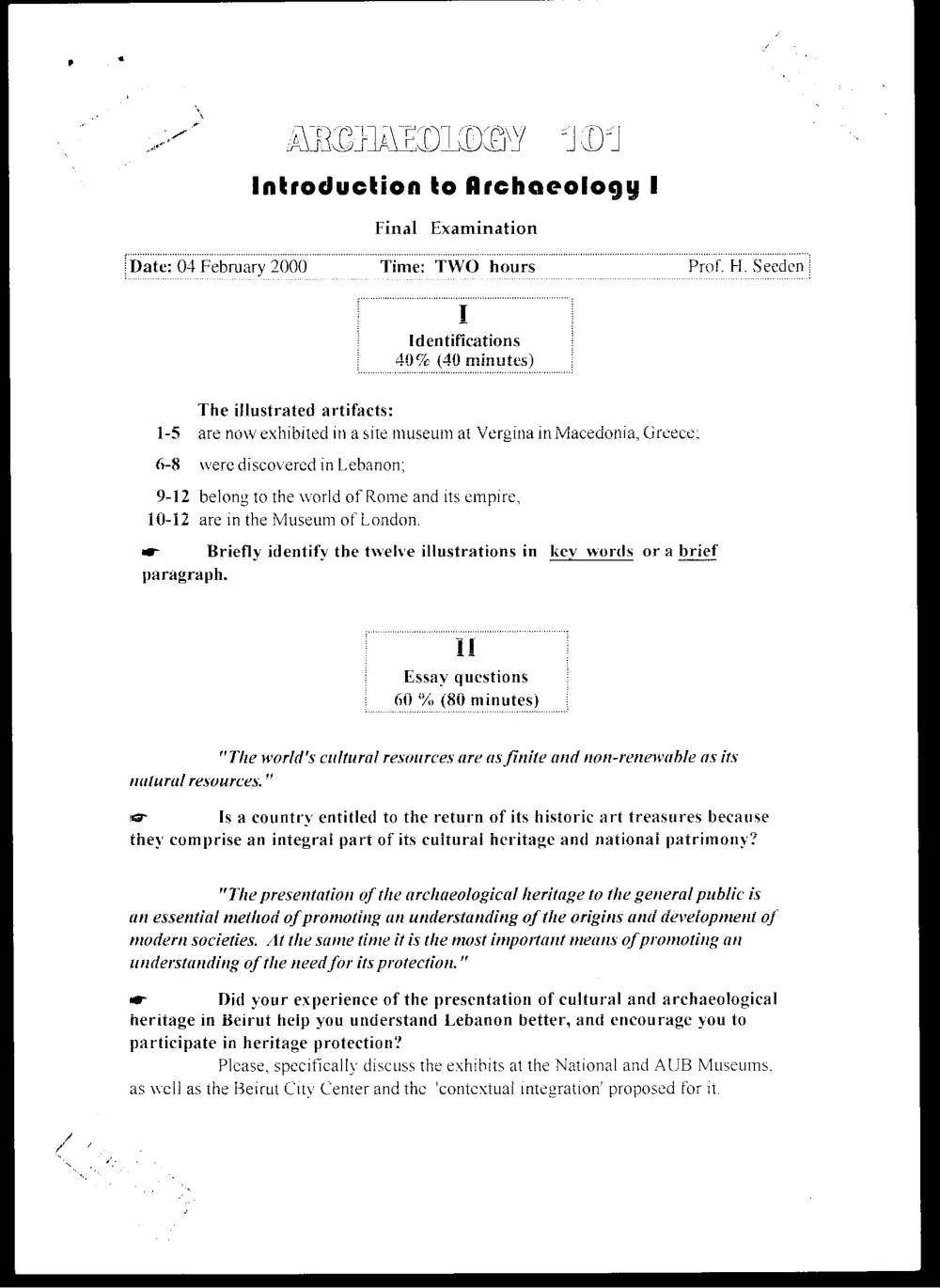AROL 101 Final, Fall 2000, page 1