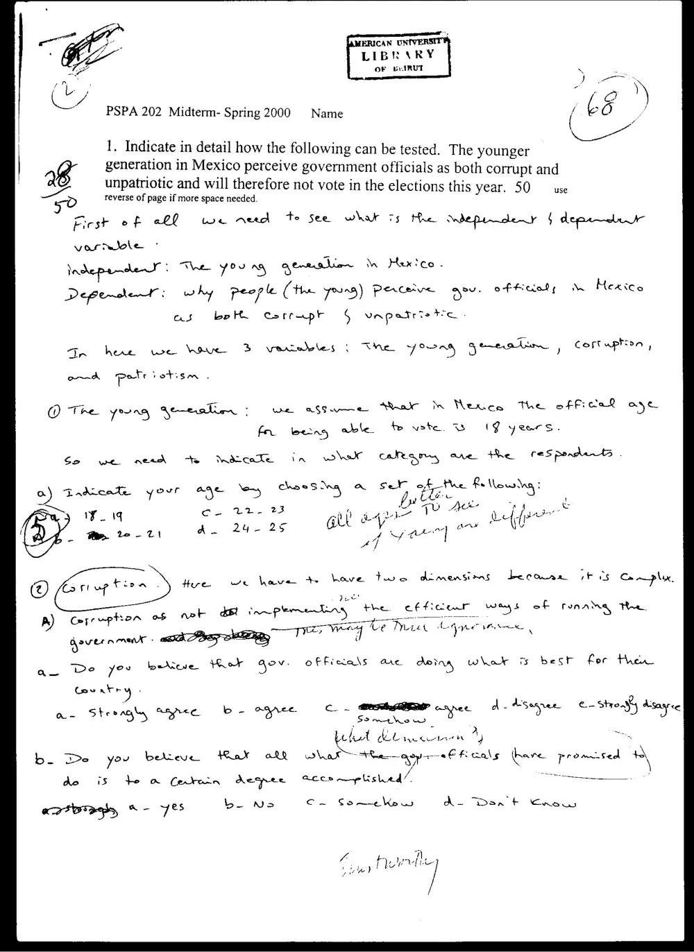 PSPA 202 Midterm, Spring 2000, page 1
