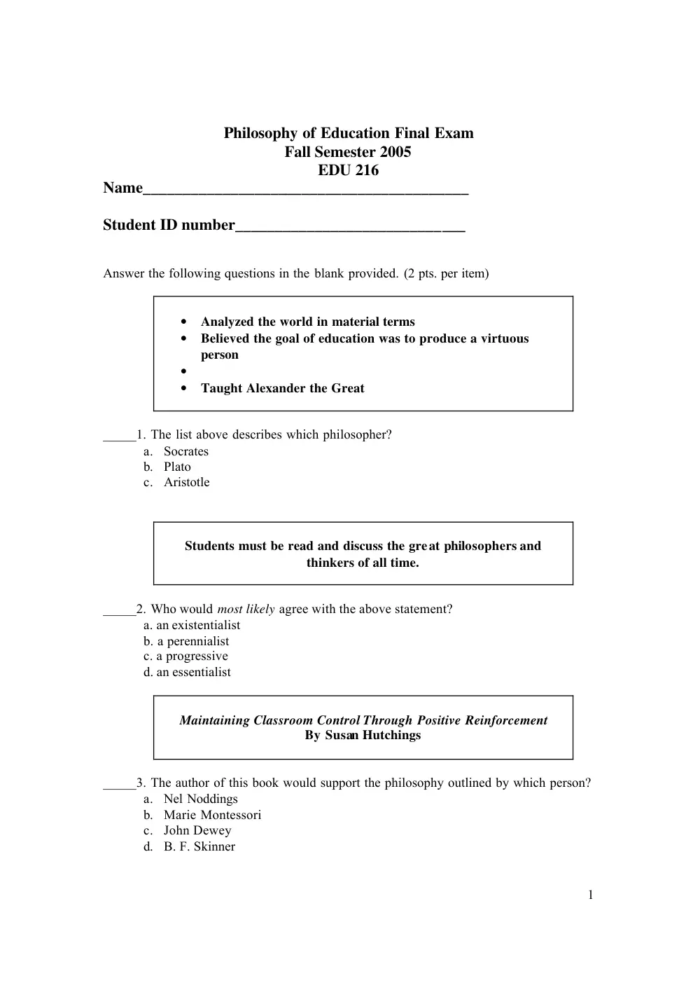 EDUC 216 Final, Fall 2005, page 1