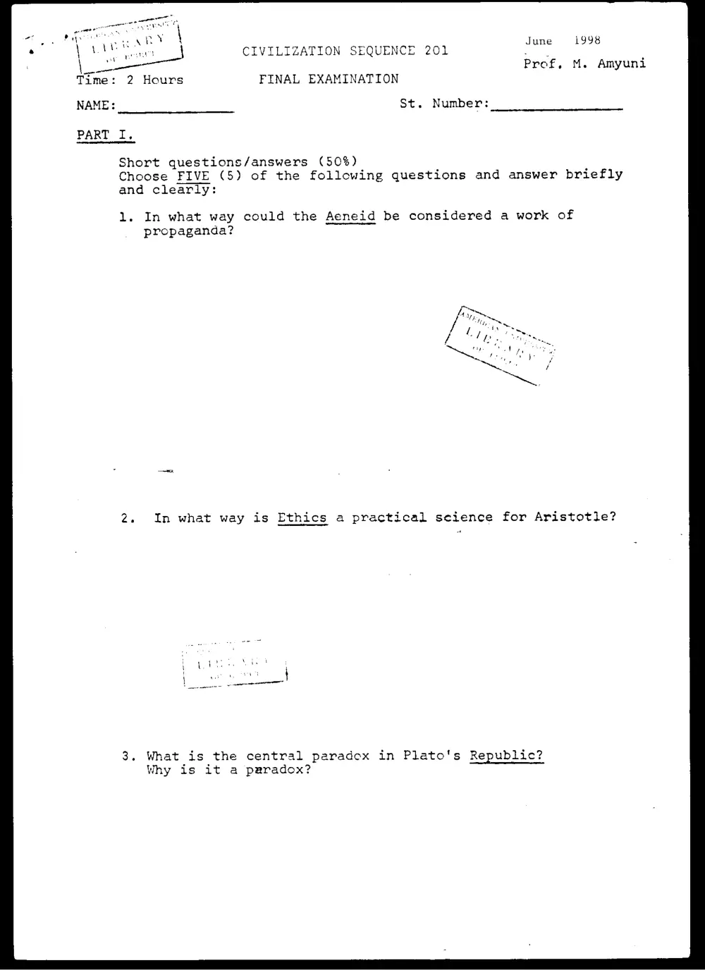 CVSP 201 Final, Spring 1998, page 1