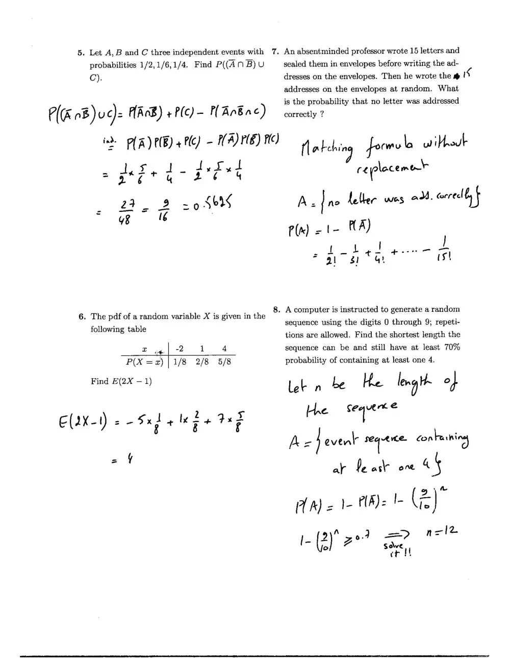 STAT 230 Exam 1 with Solution, Spring 2011, page 2