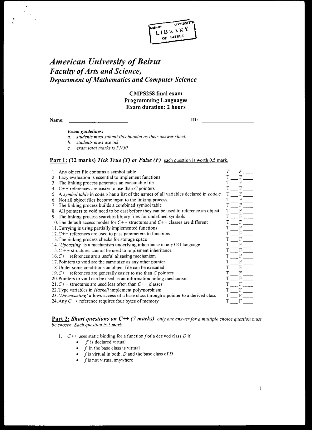 CMPS 258 Final, Spring 2008, page 1