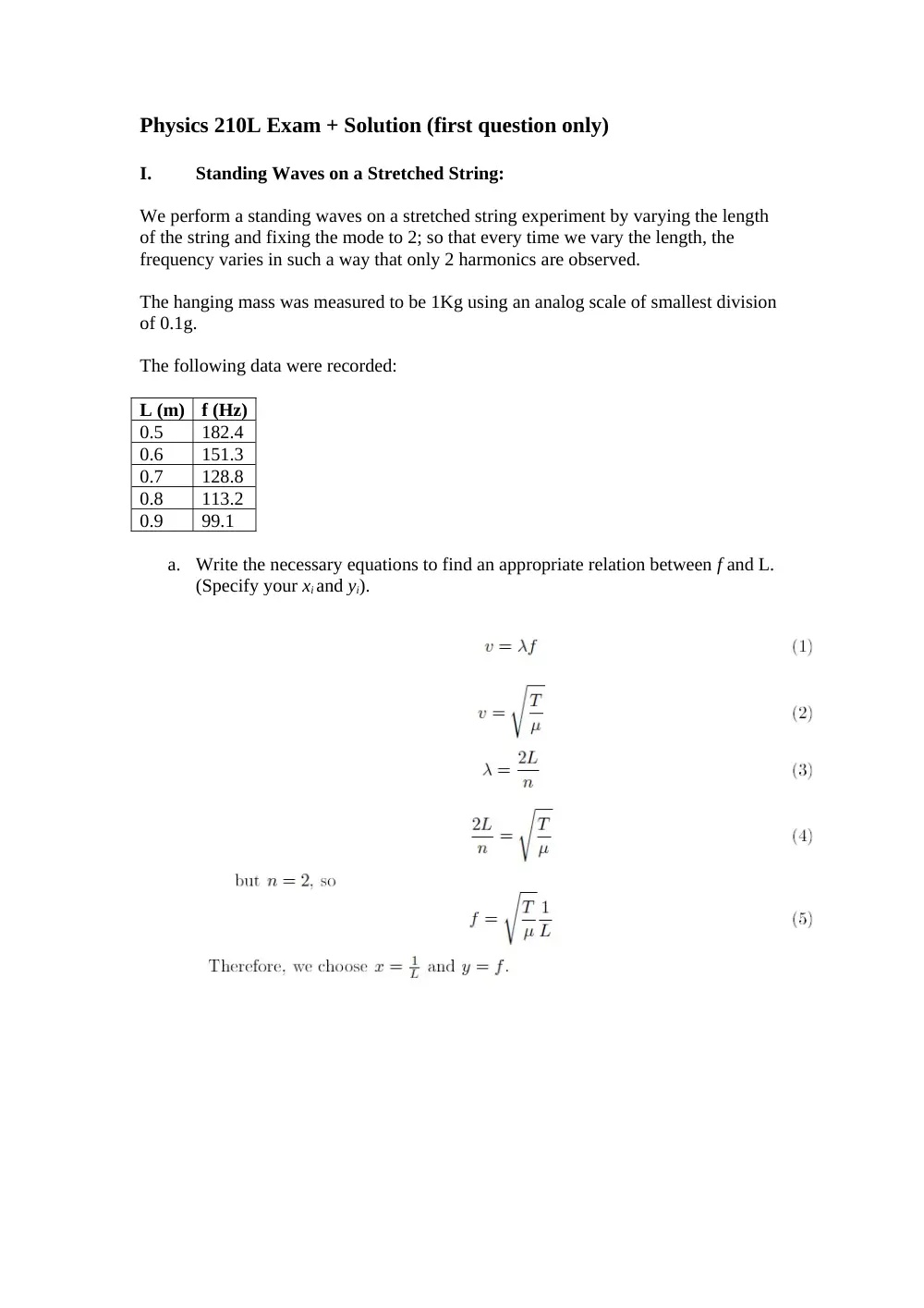 PHYS 210L Final 1st Exercise with Solution, Fall 2008, page 1