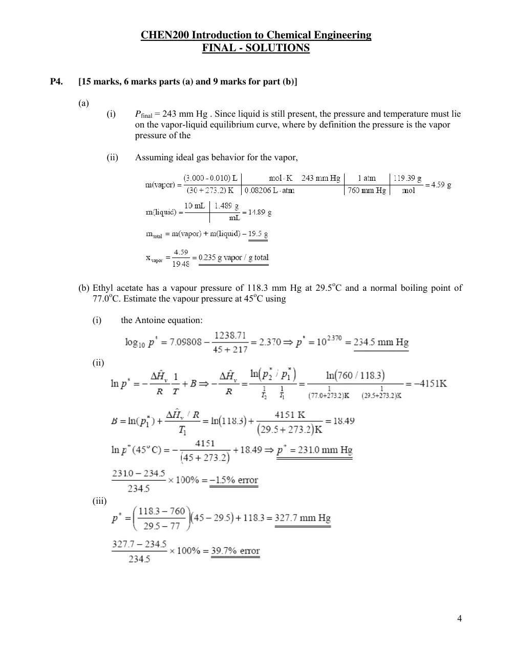 CHEN 200 Final with Solutions, Spring 2011, page 4